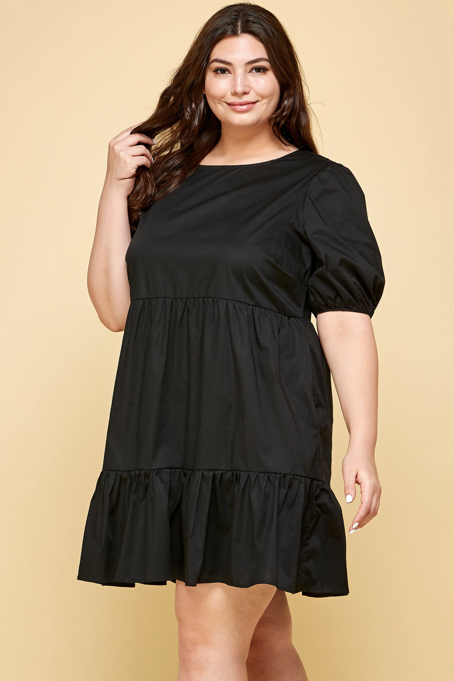 BLACK PUFF SLEEVE BABYDOLL DRESS