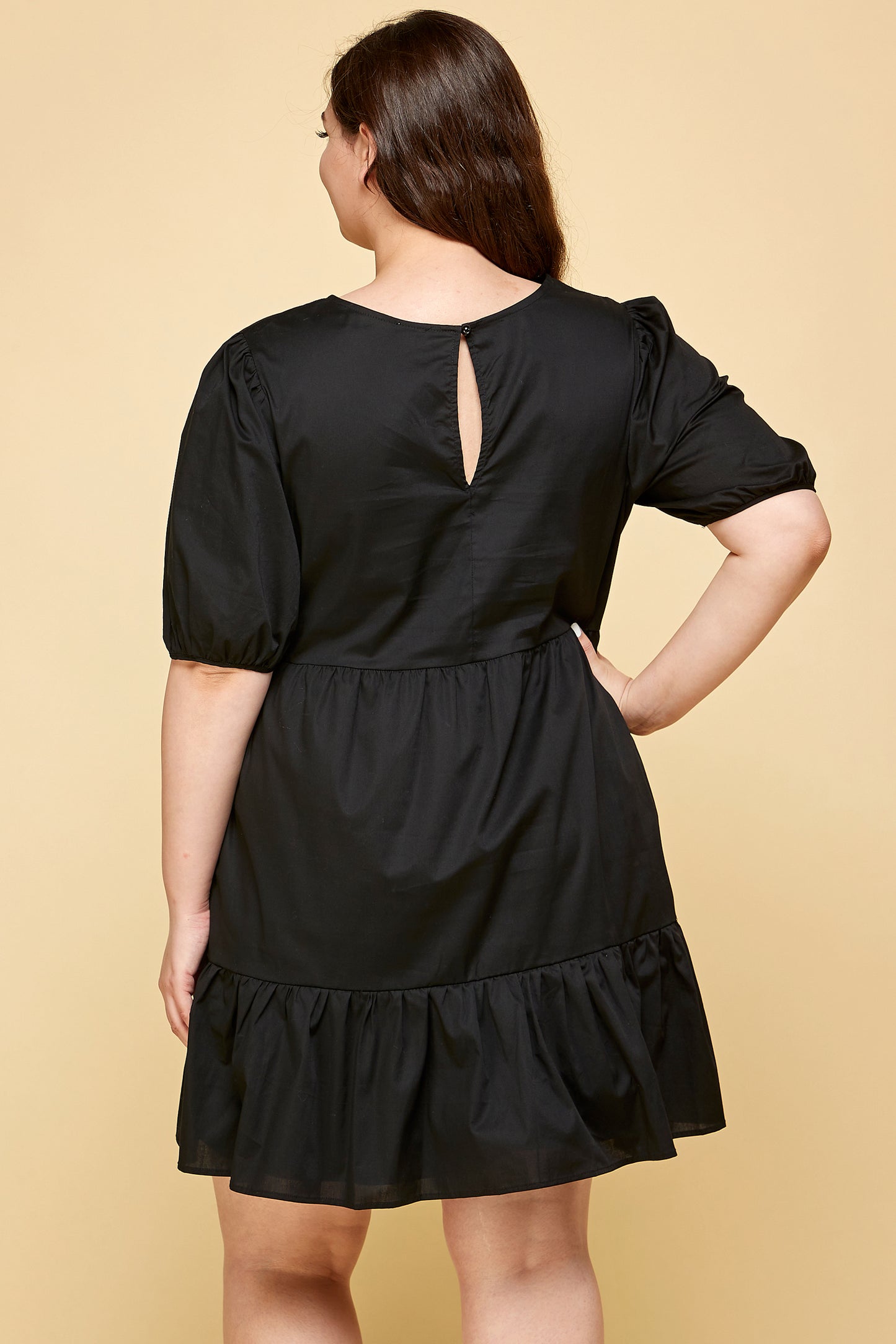 BLACK PUFF SLEEVE BABYDOLL DRESS