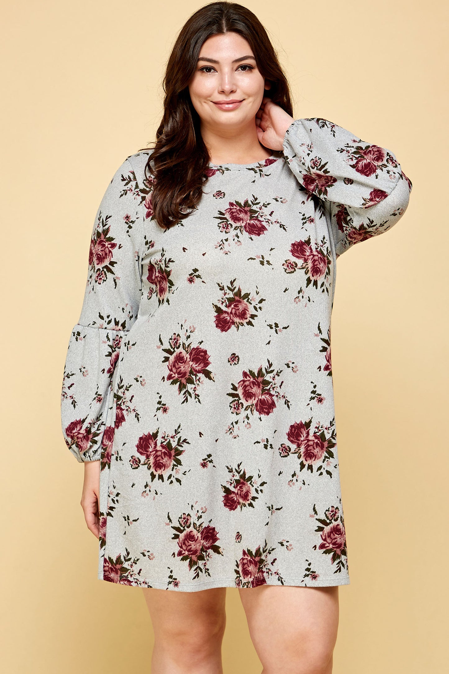 PLUS SIZE COZY FLORAL SWEATER DRESS