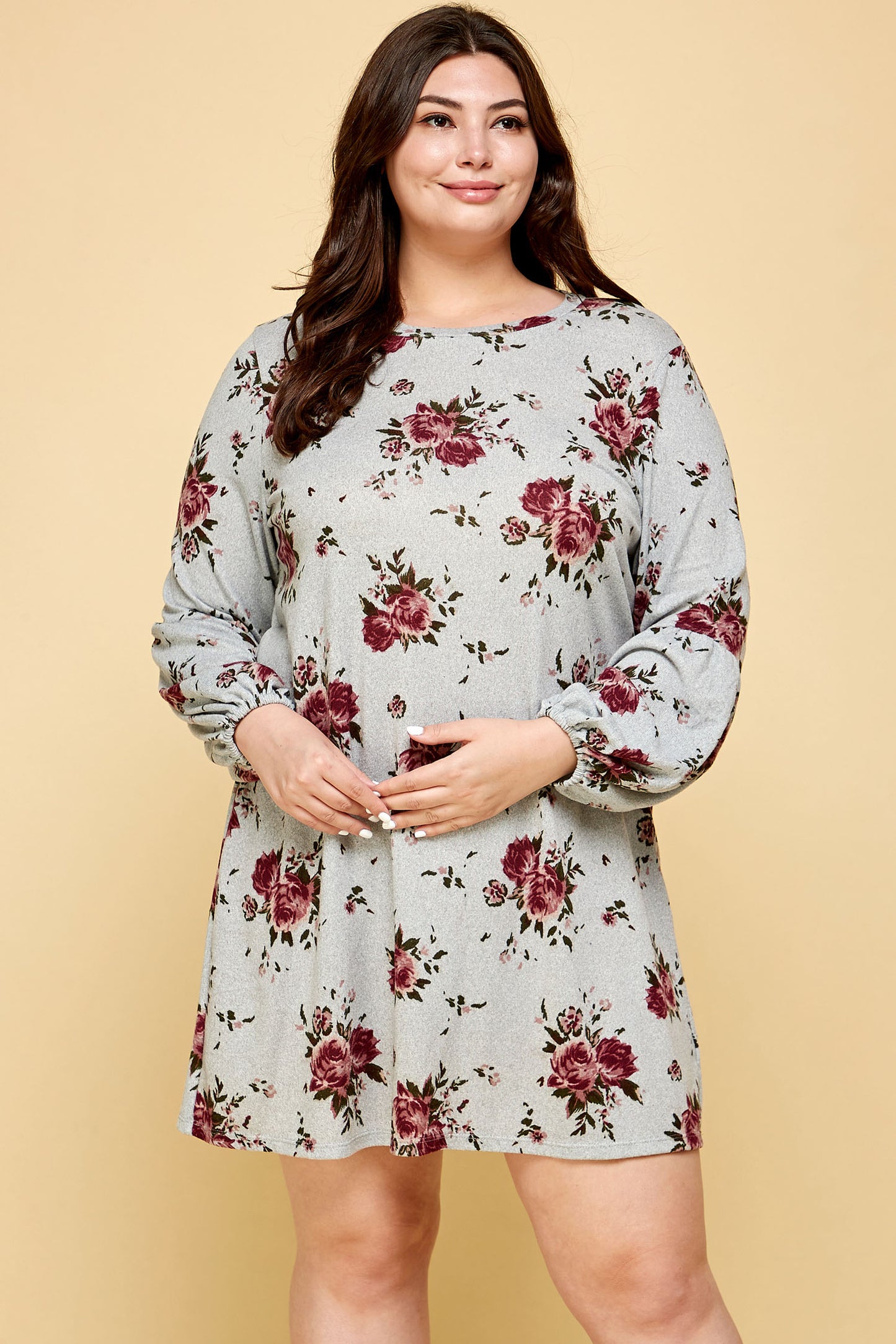 PLUS SIZE COZY FLORAL SWEATER DRESS