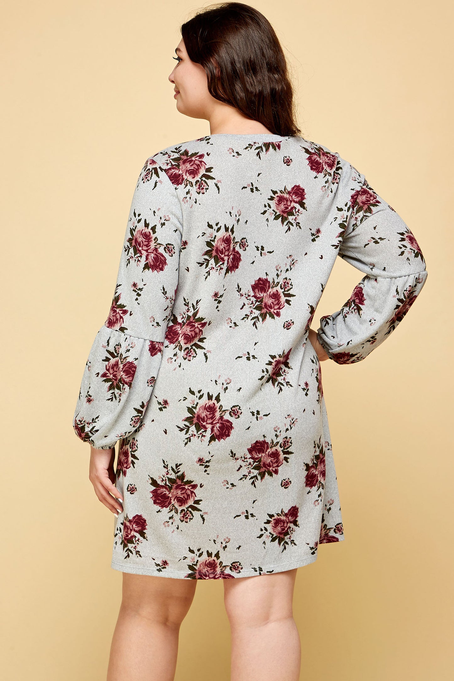 PLUS SIZE COZY FLORAL SWEATER DRESS