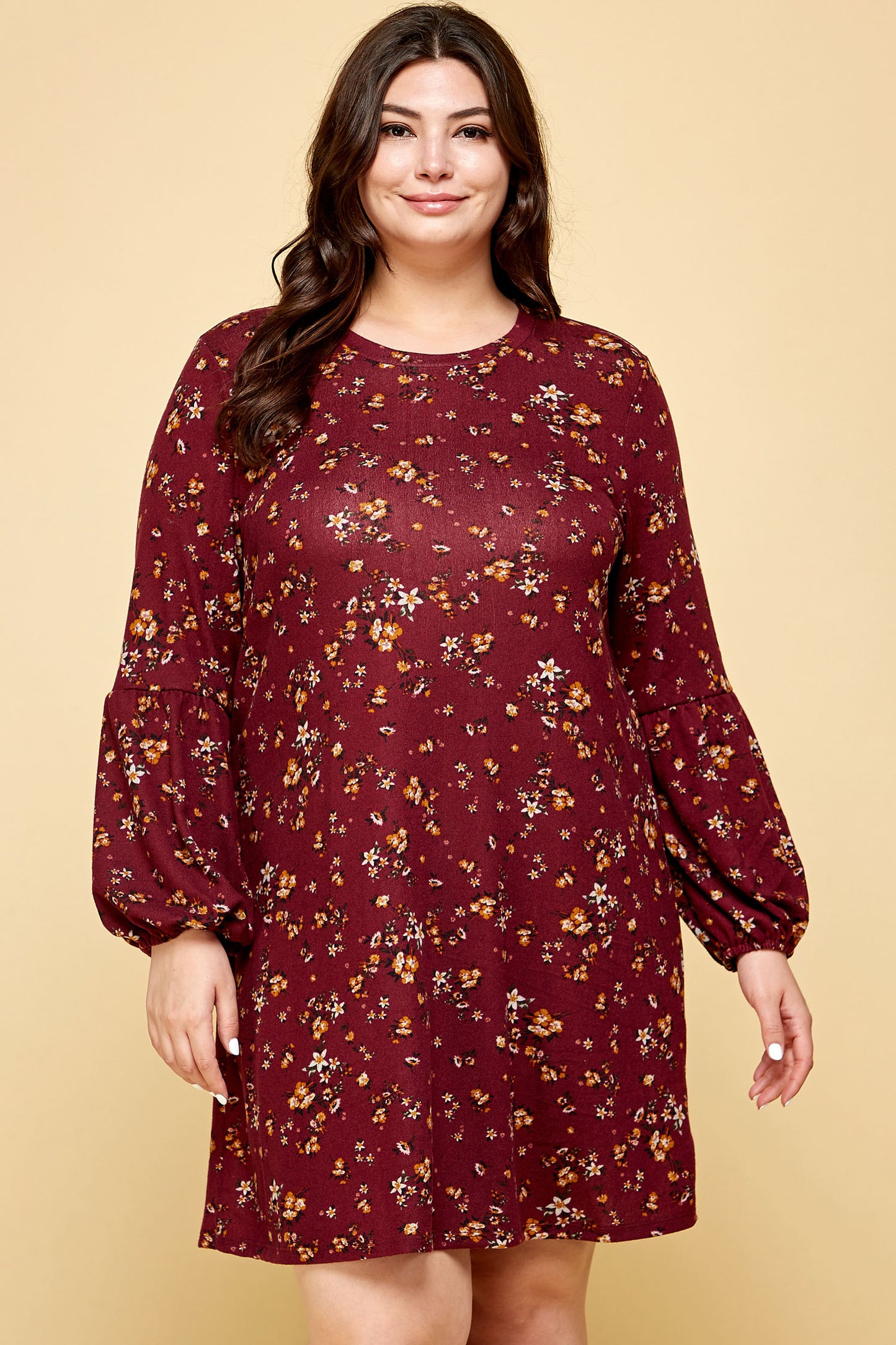 PLUS SIZE COZY FLORAL SWEATER DRESS