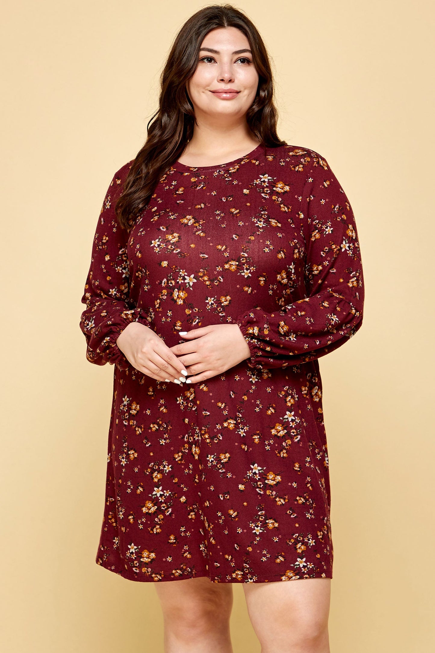 PLUS SIZE COZY FLORAL SWEATER DRESS