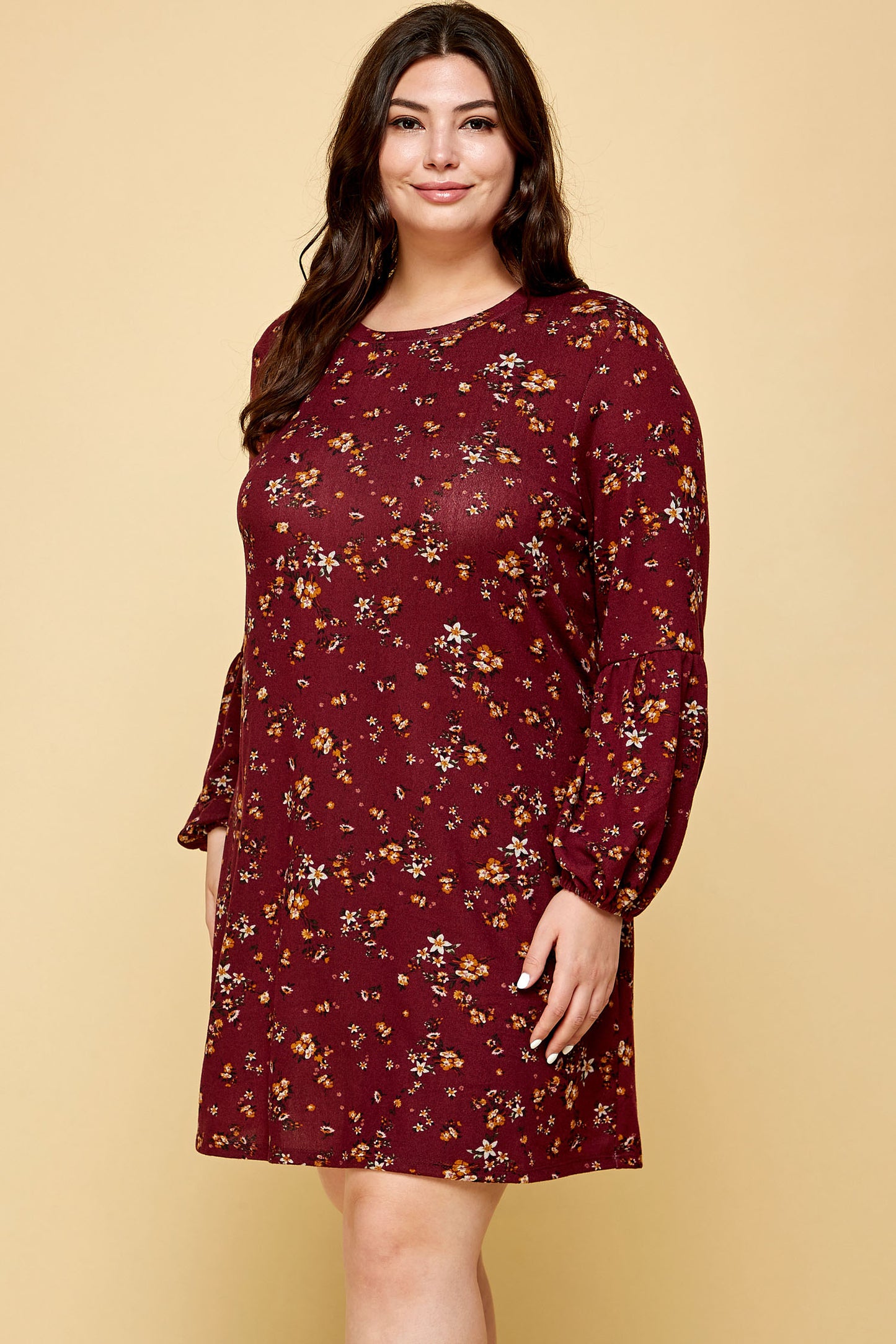 PLUS SIZE COZY FLORAL SWEATER DRESS