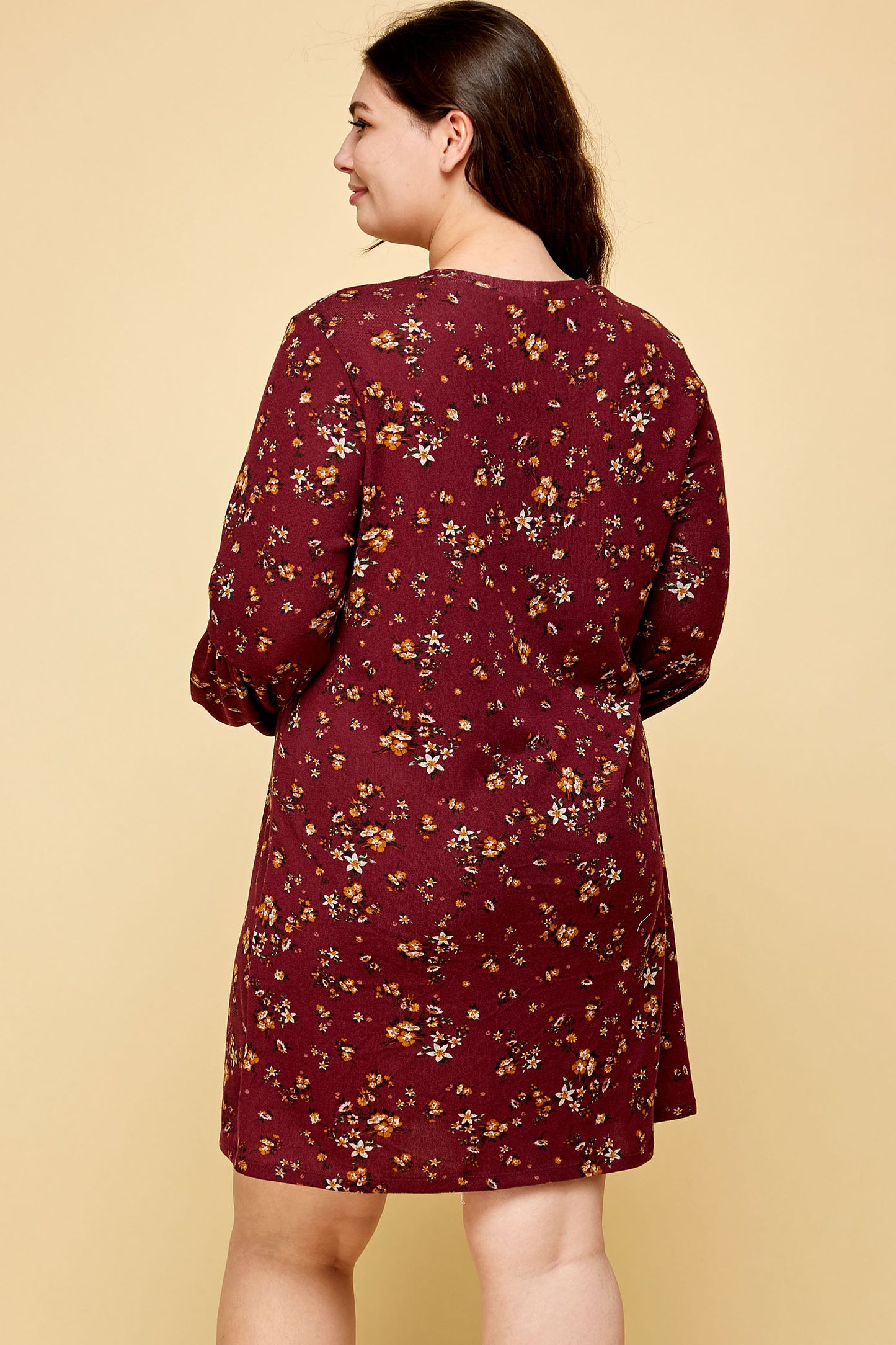 PLUS SIZE COZY FLORAL SWEATER DRESS