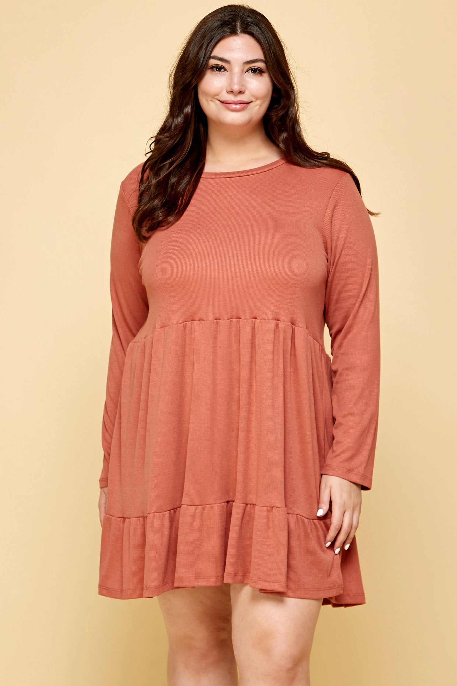 LONG SLEEVE RIBBED BABYDOLL DRESS – Winslow Collection