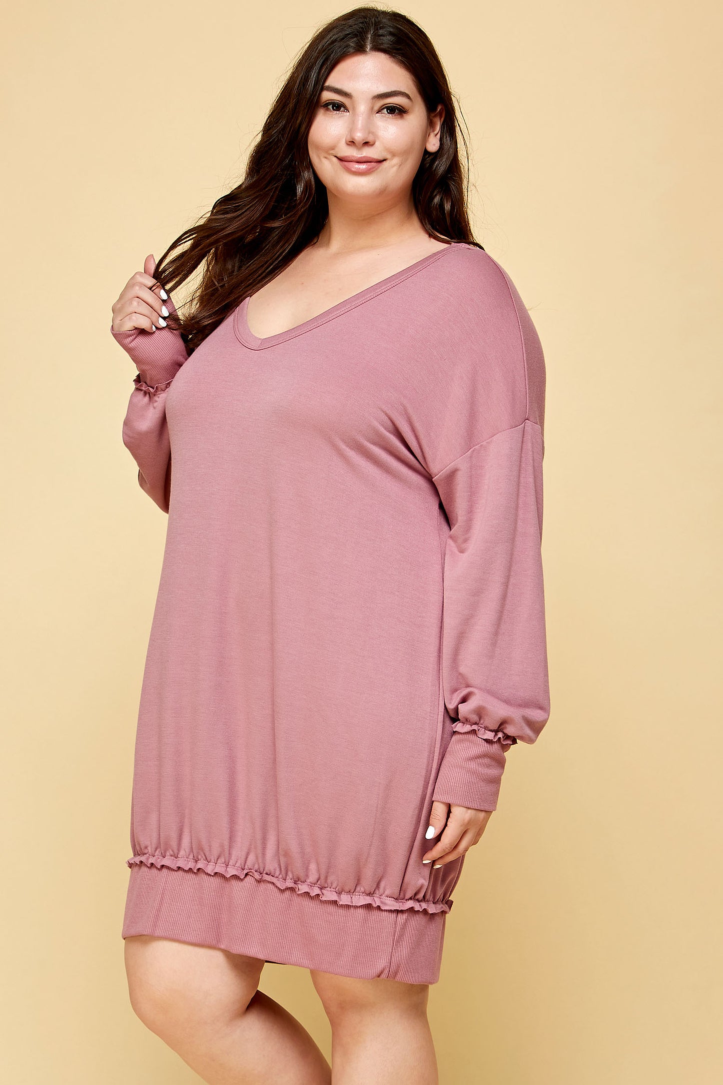 PLUS SIZE FRENCH TERRY SWEATER DRESS IN PINK