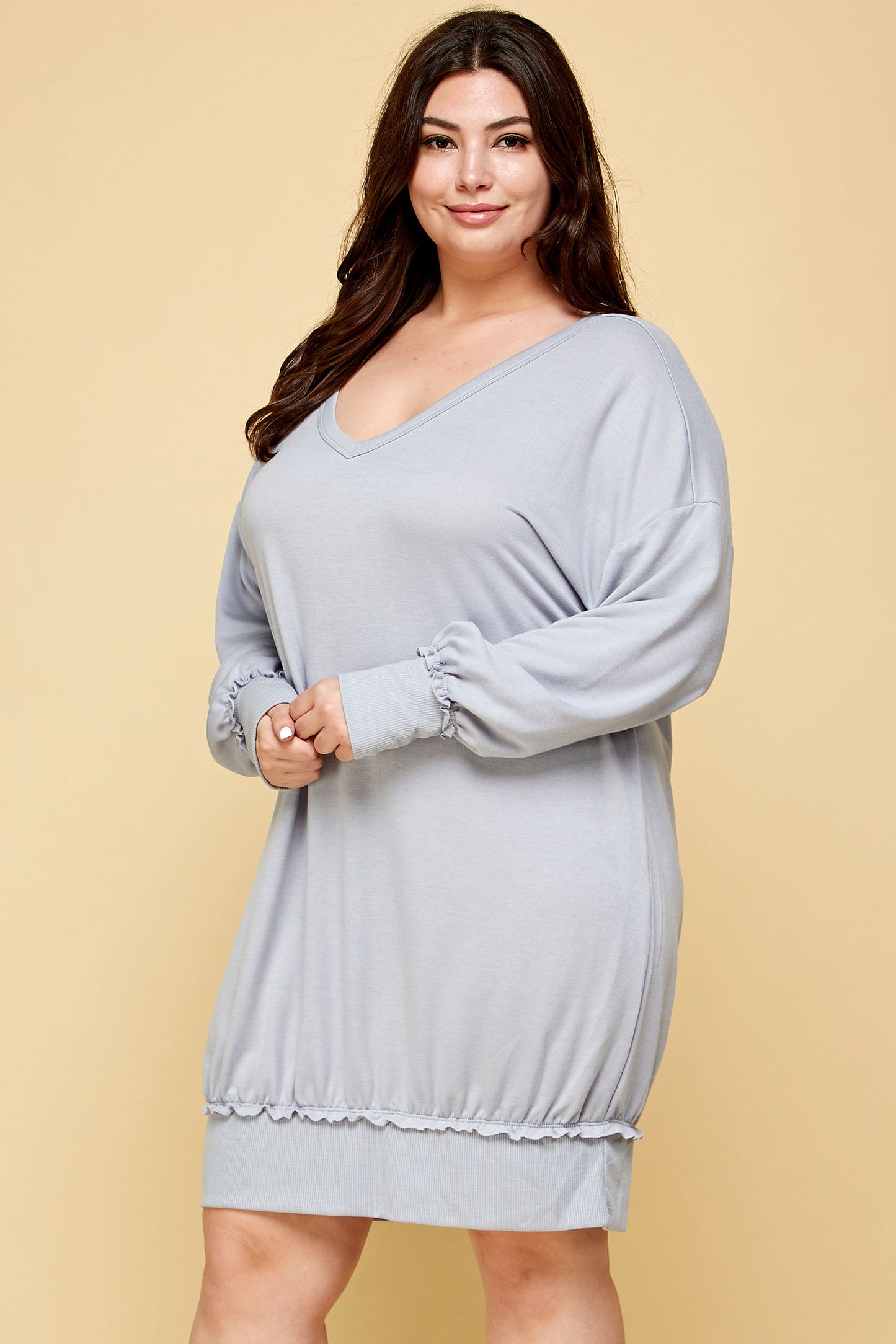 PLUS SIZE FRENCH TERRY SWEATER DRESS IN BLUE