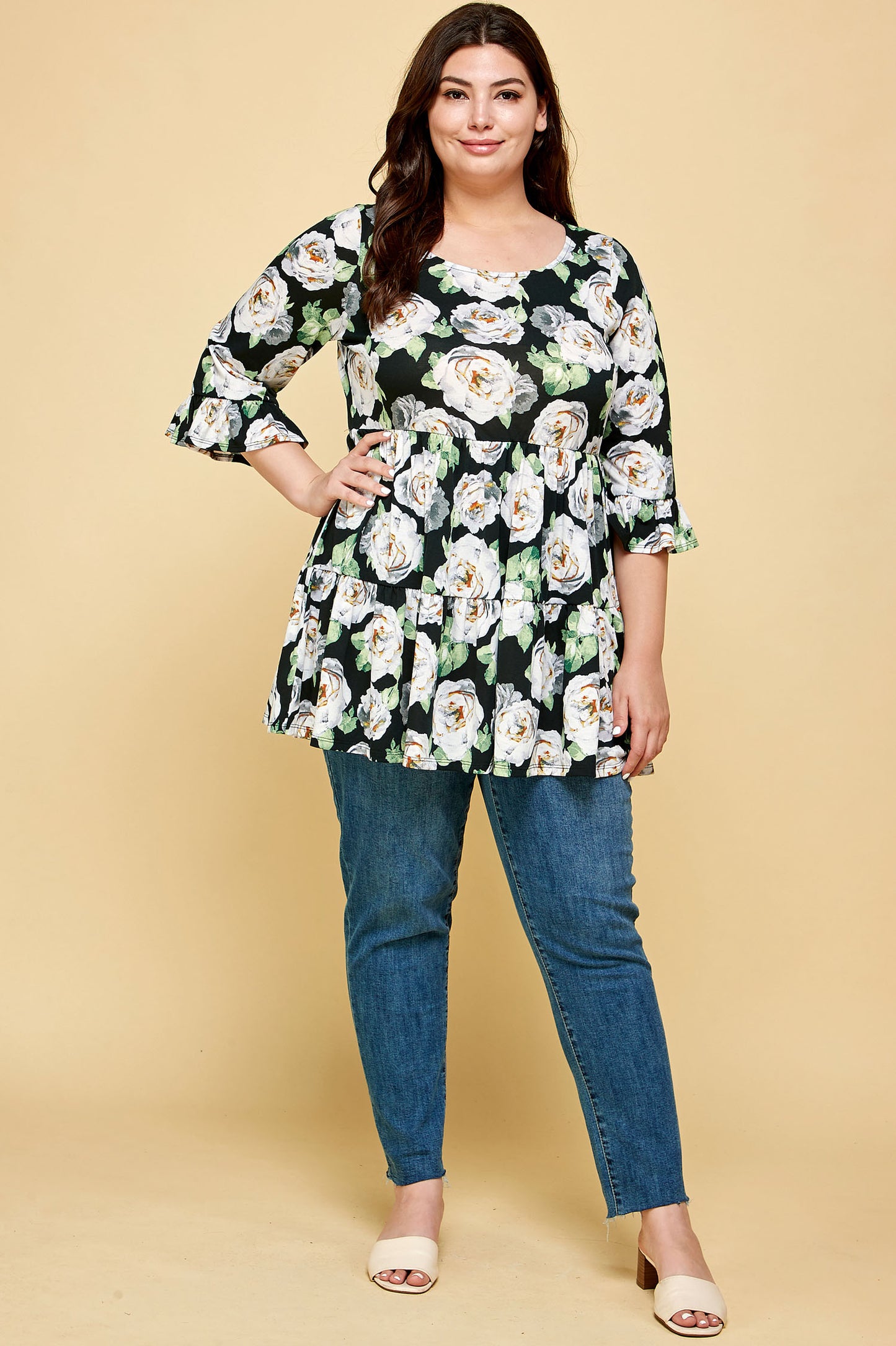 PLUS SIZE QUARTER SLEEVE TUNIC TOP