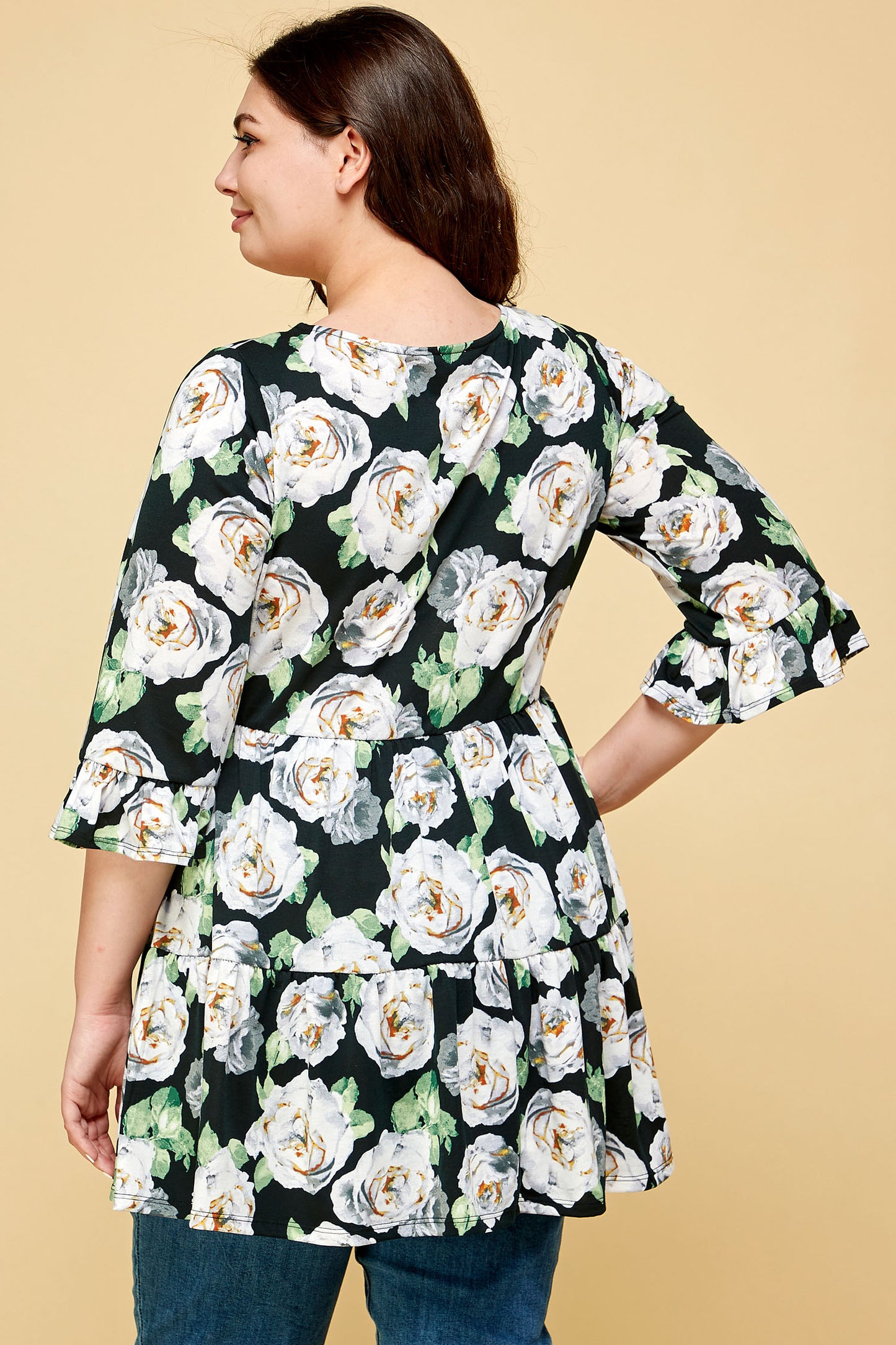 PLUS SIZE QUARTER SLEEVE TUNIC TOP