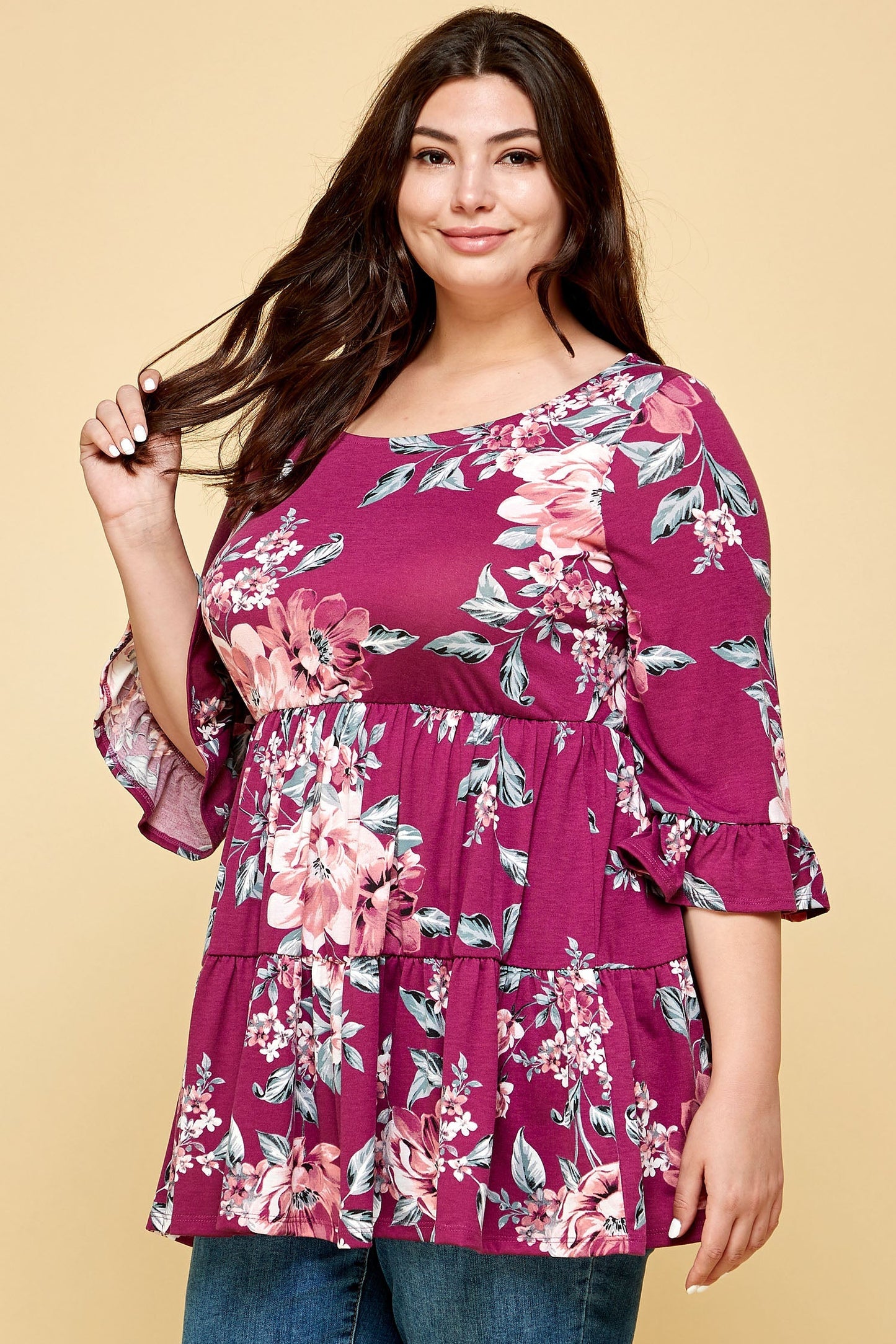 PLUS SIZE QUARTER SLEEVE TUNIC TOP
