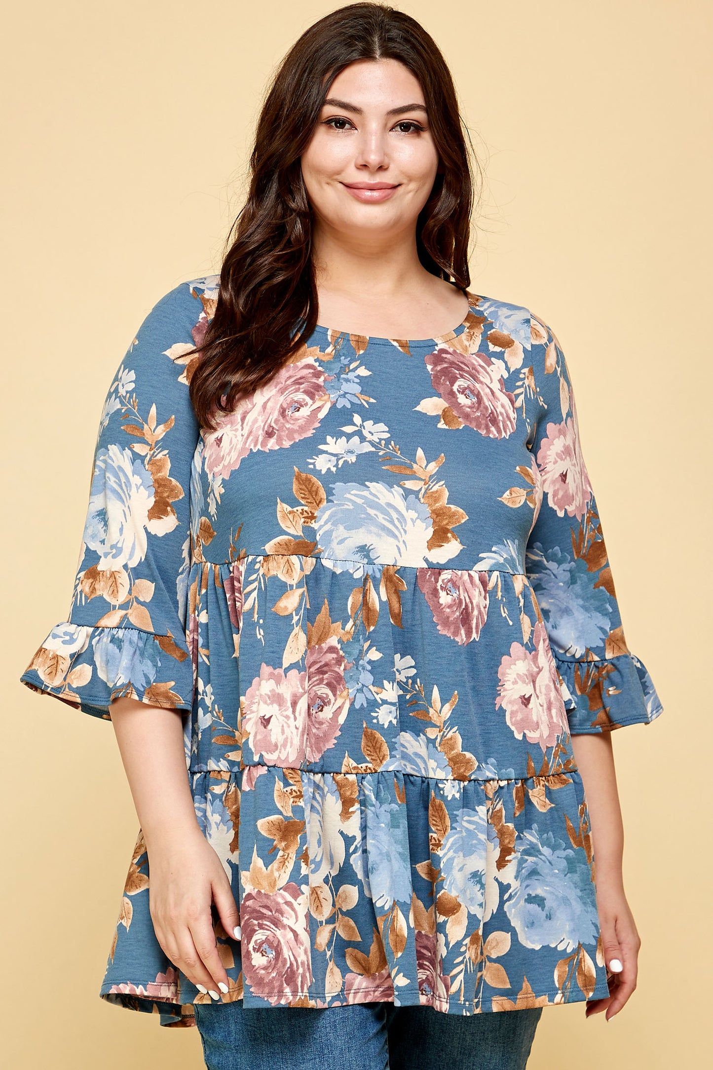 PLUS SIZE QUARTER SLEEVE TUNIC TOP