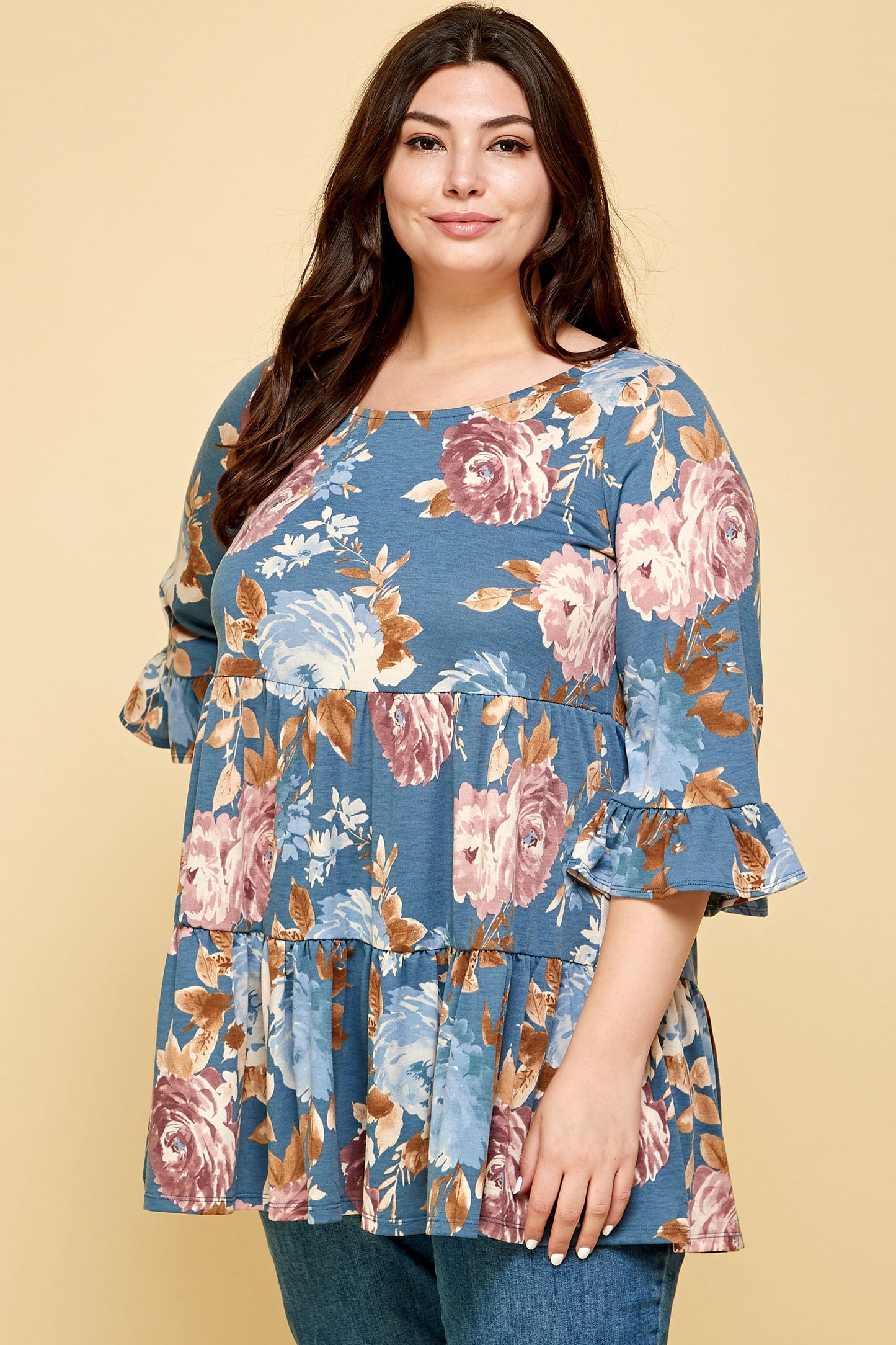 PLUS SIZE QUARTER SLEEVE TUNIC TOP