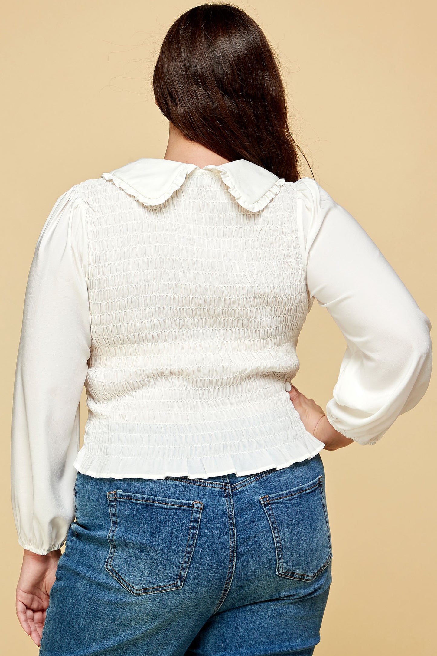 PLUS SIZE SMOCKED COLLARED TOP
