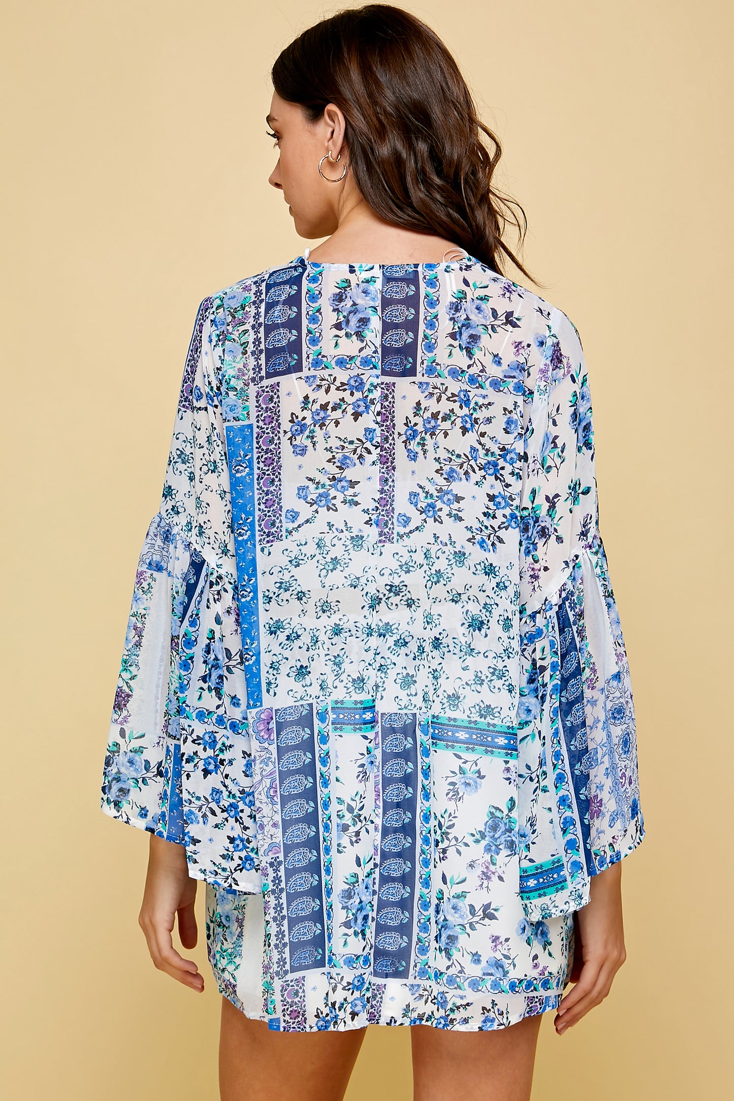 SHEER FLORAL KIMONO WITH PUFF SLEEVES