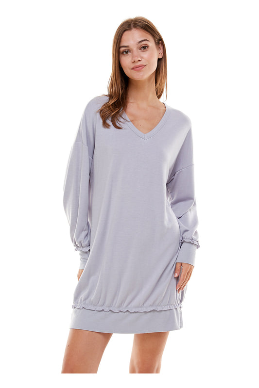PLUS SIZE FRENCH TERRY SWEATER DRESS IN BLUE