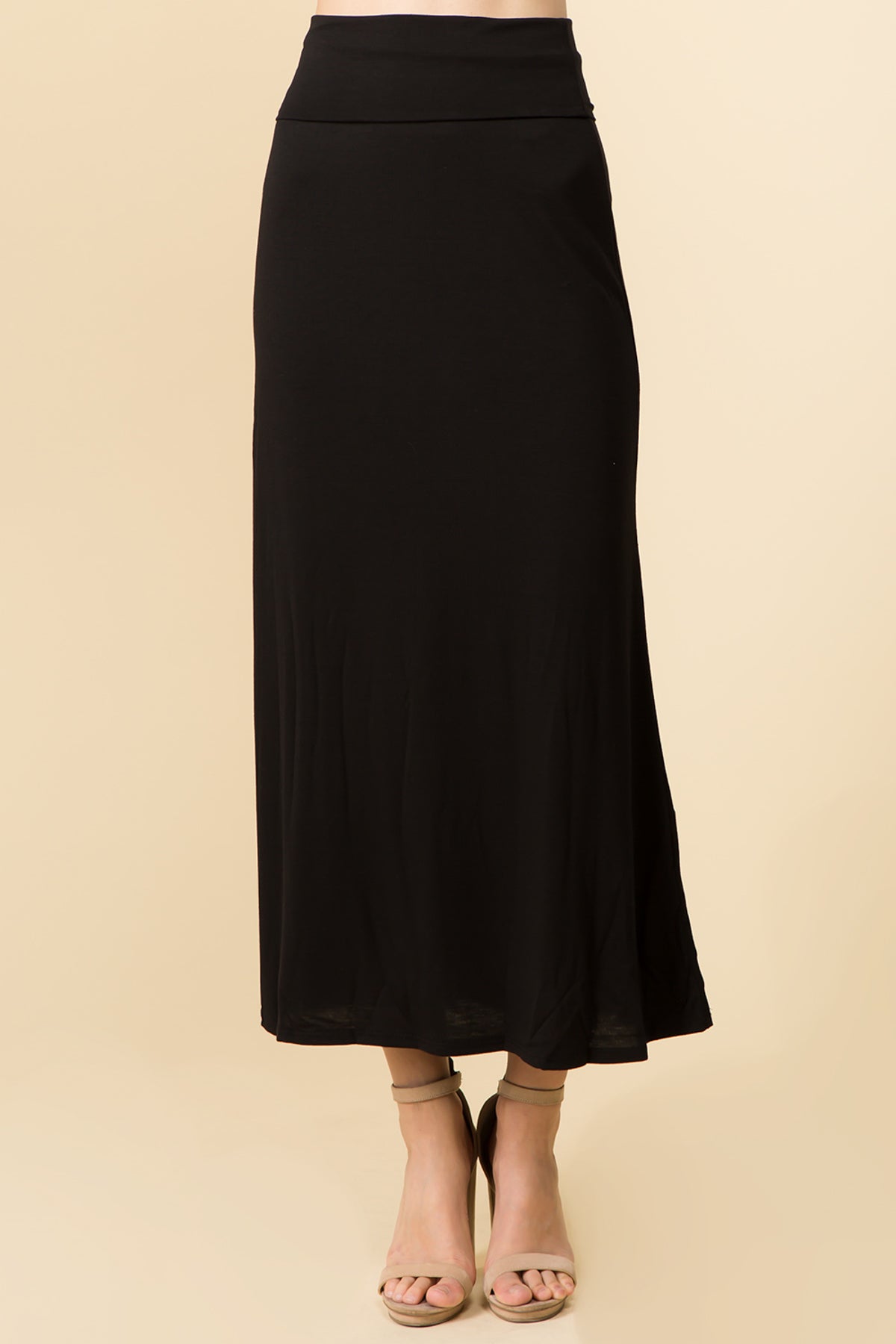 HIGH FOLDED WAIST BASIC MAXI SKIRT