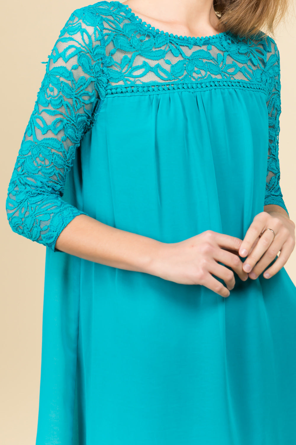 TEAL BABYDOLL DRESS WITH LACE TRIM
