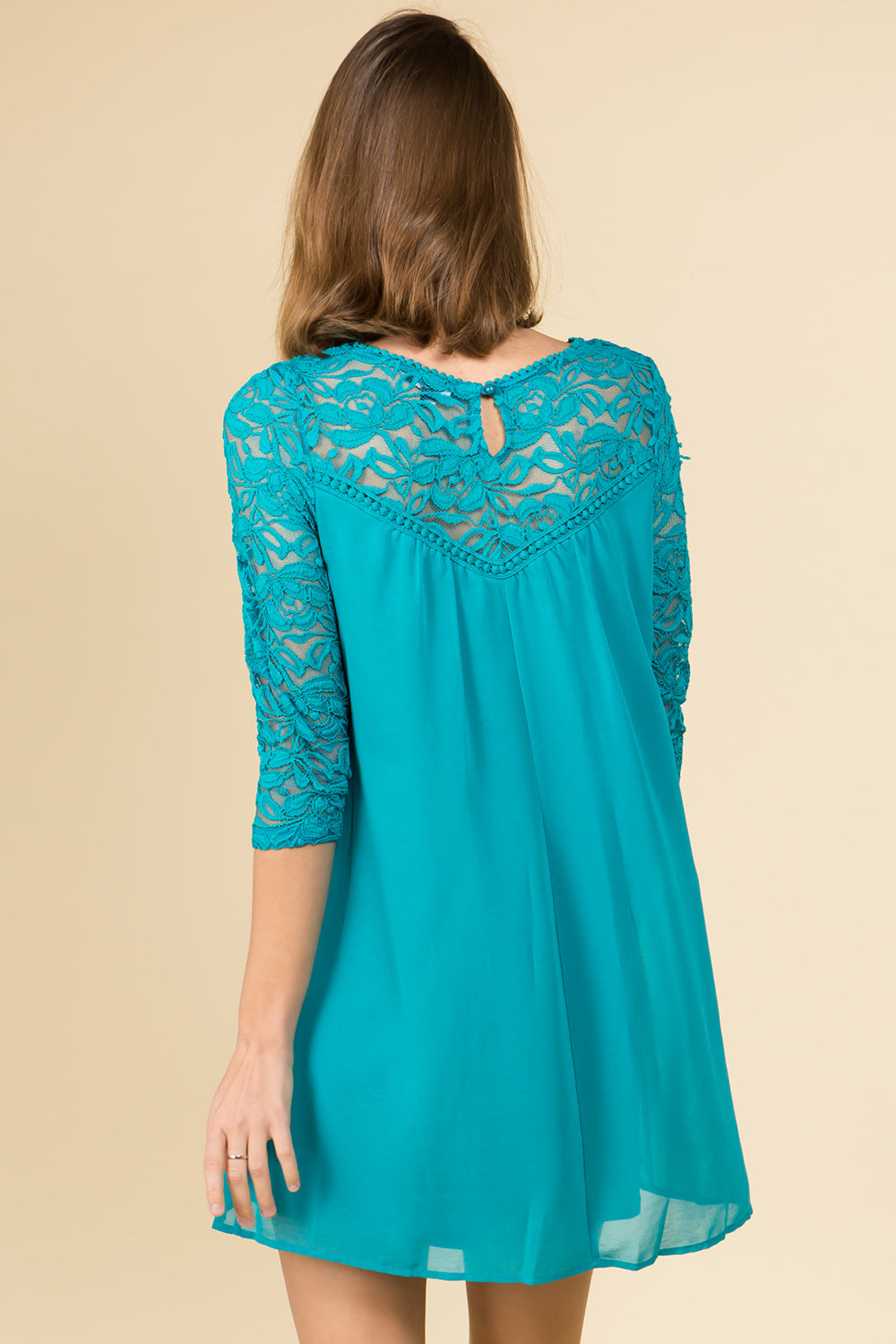 TEAL BABYDOLL DRESS WITH LACE TRIM