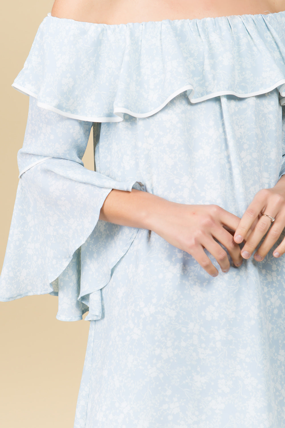 OFF SHOULDER RUFFLE TOP WITH BELL SLEEVES