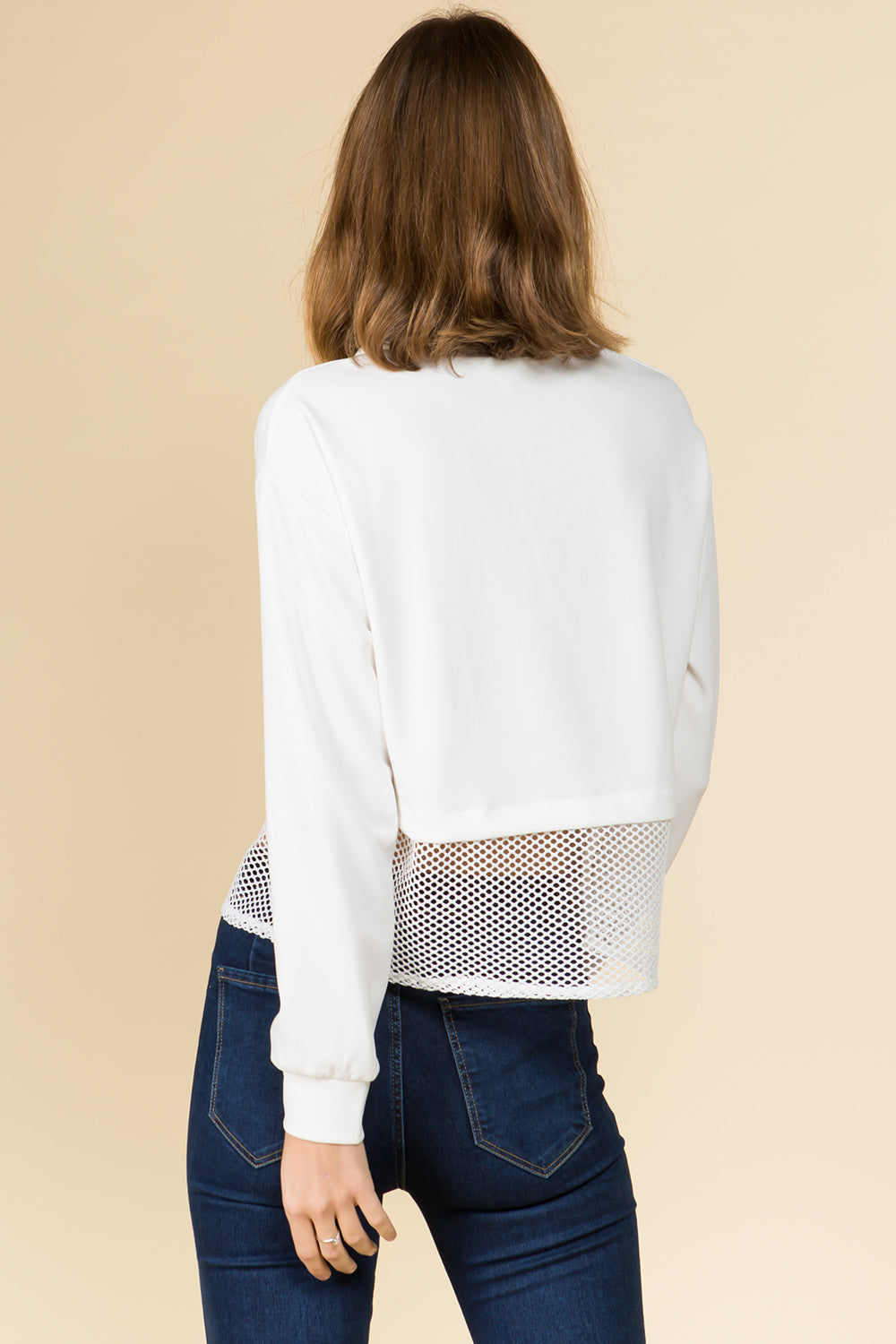 WHITE MESH SWEATSHIRT