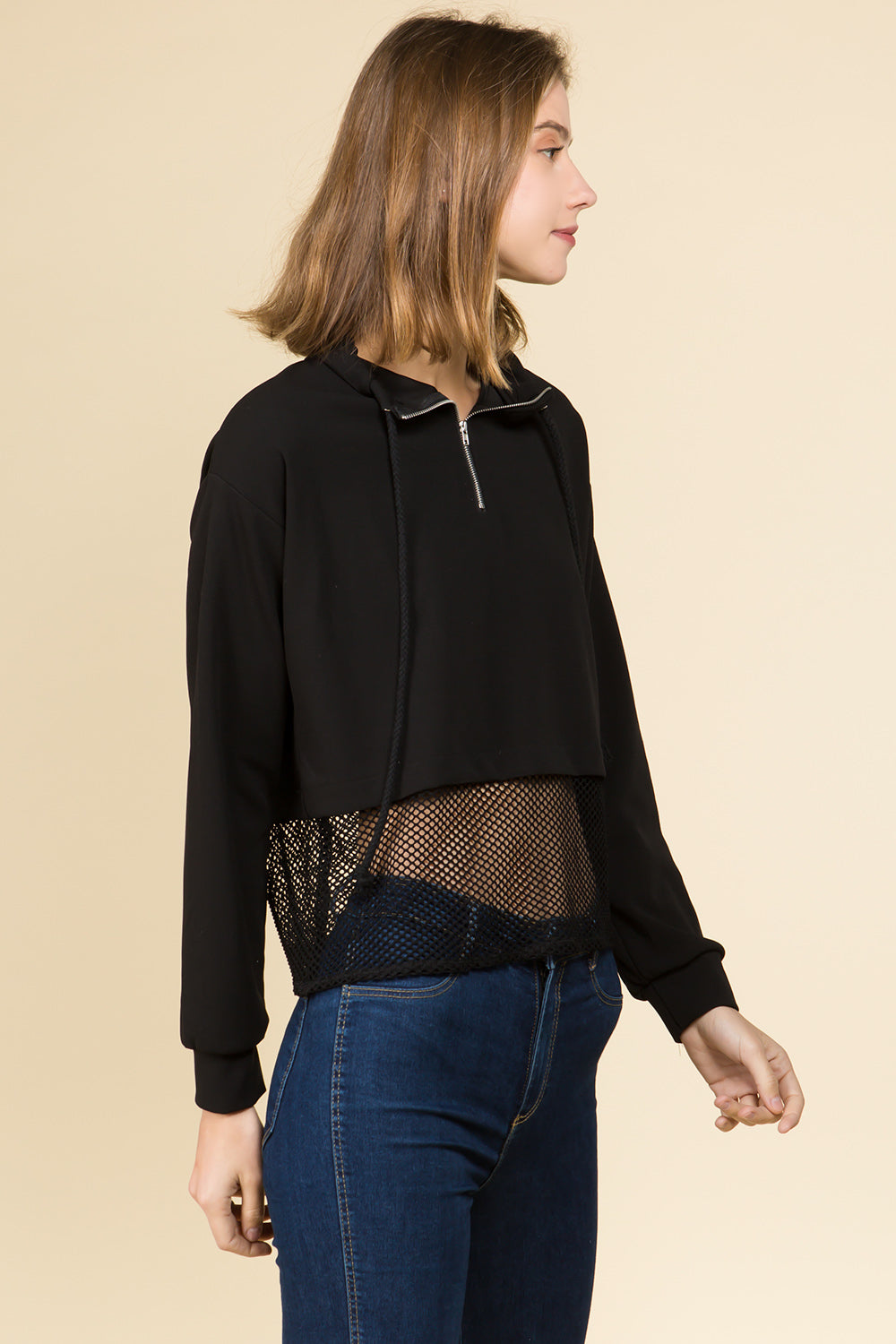 BLACK MESH SWEATSHIRT