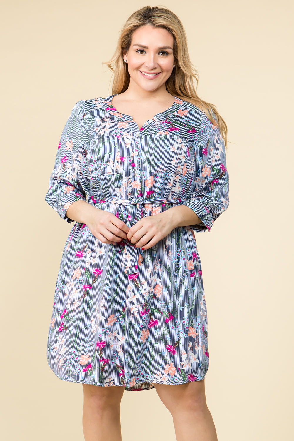 PLUS SIZE SHORT SLEEVE FLORAL DRESS