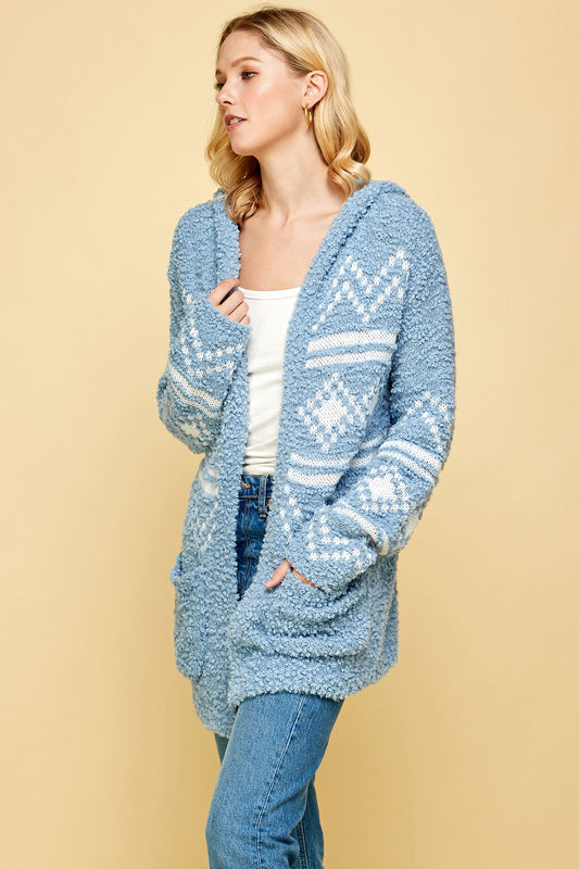 COZY KNITTED AZTEC PRINT SWEATER WITH HOODIE