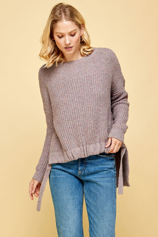 THICK KNIT HIGH LOW PULLOVER SWEATER IN PINK