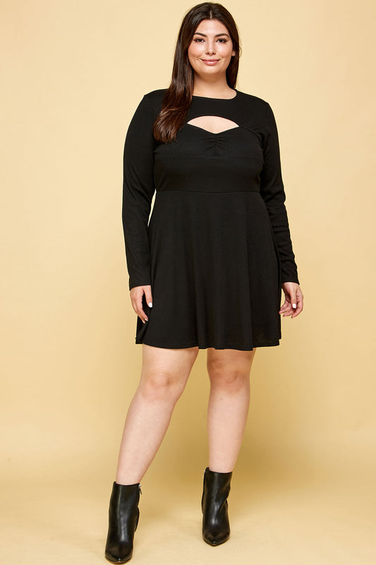 BLACK SKATER DRESS WITH CUTOUT