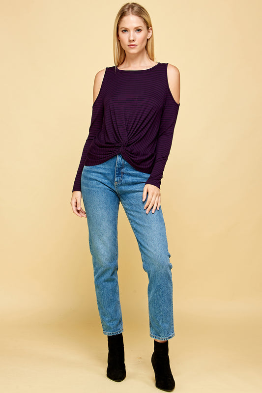STRIPED COLD SHOULDER LONG SLEEVE