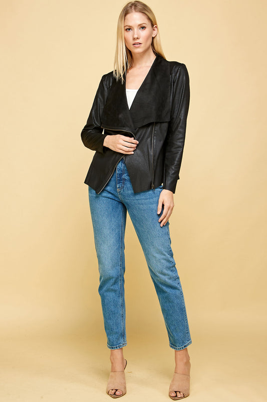 ULTRA SUEDE WATERFALL JACKET IN BLACK