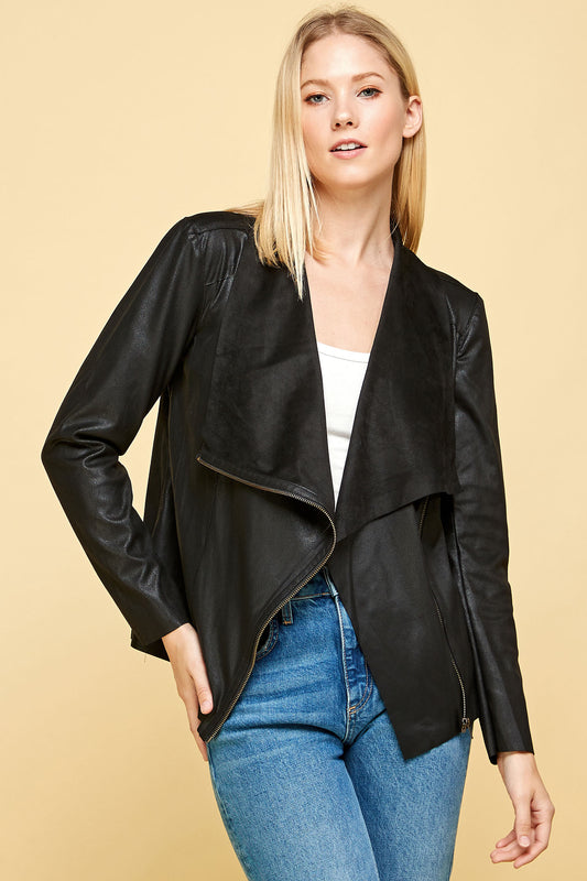 ULTRA SUEDE WATERFALL JACKET IN BLACK