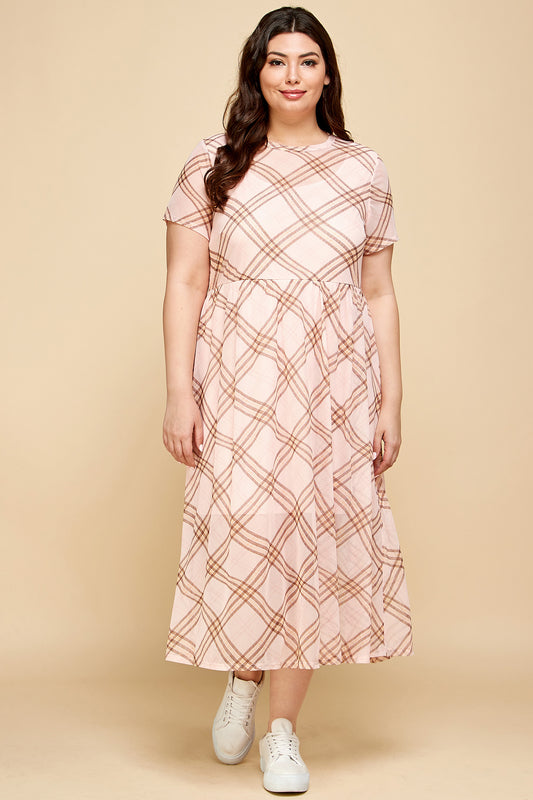 PLAID MESH MIDI DRESS