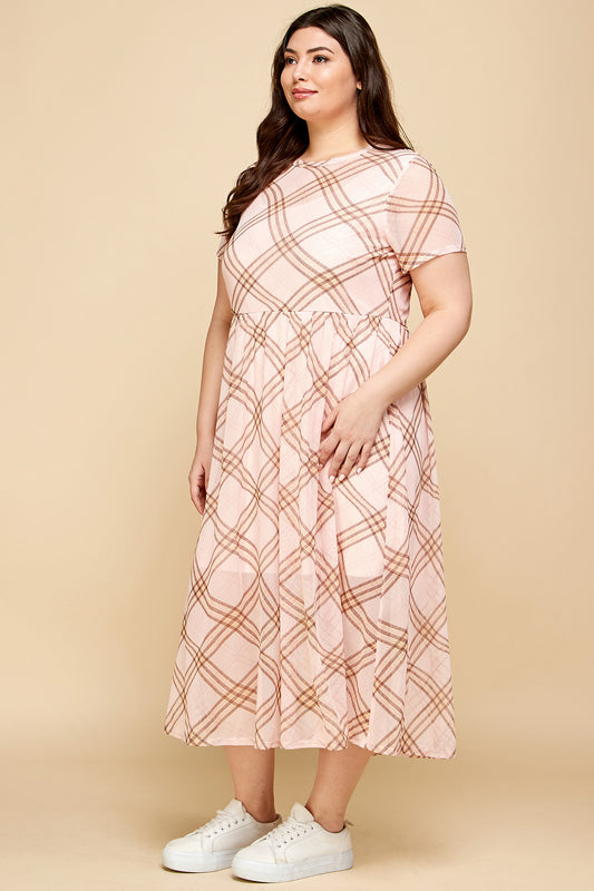 PLAID MESH MIDI DRESS