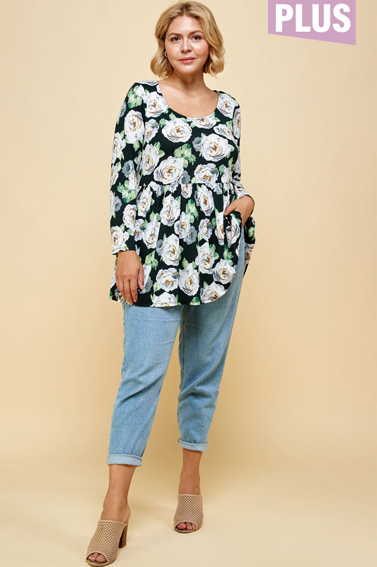 PLUS SIZE SCOOP NECK LONG SLEEVE TUNIC