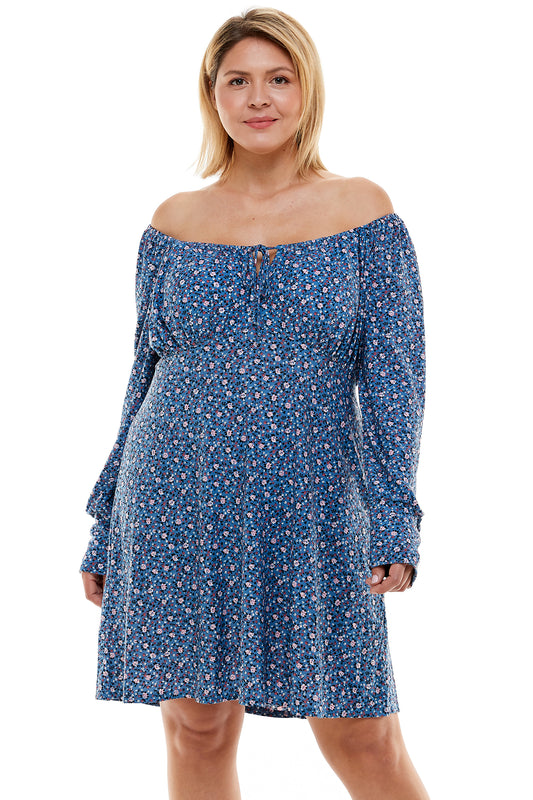 PLUS SIZE FLORAL DRESS WITH NECK TIE