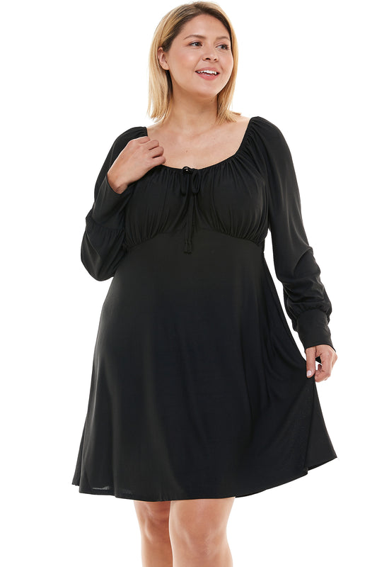 PLUS SIZE BLACK MINI DRESS WITH TIE