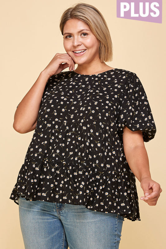 SHORT SLEEVE PLUS SIZE BOHEMIAN FLORAL TEE