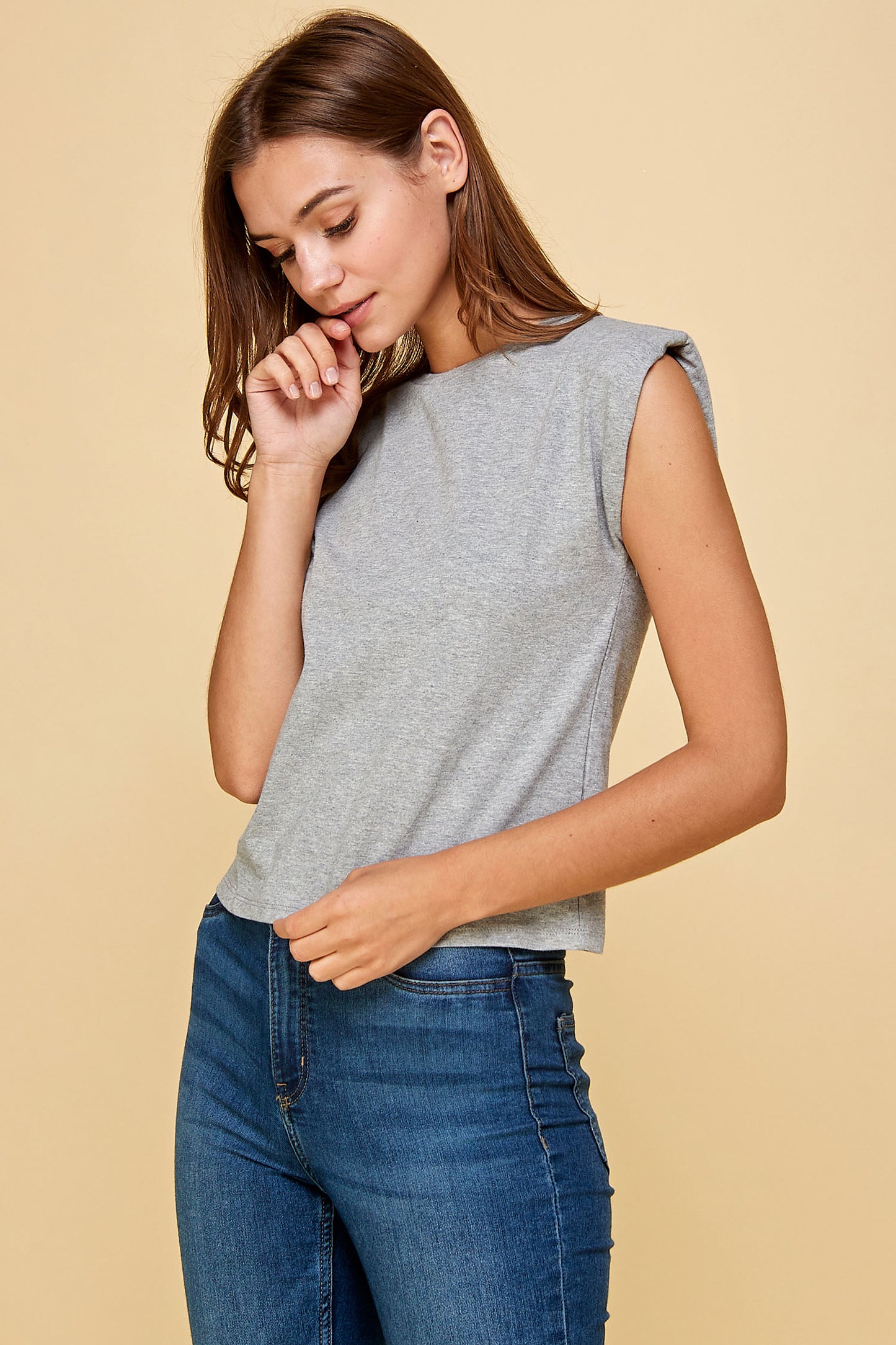 GREY MUSCLE TEE WITH SHOULDER PADS