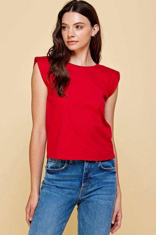 RED MUSCLE TEE WITH SHOULDER PADS