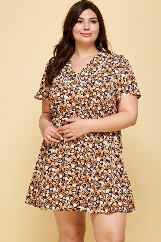 PLUS SIZE COLLARED FLORAL DRESS