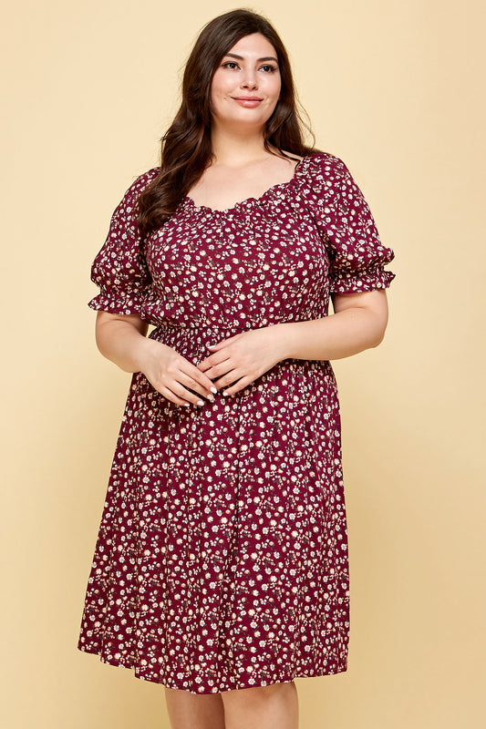 PLUS SIZE PEASANT SMOCKED WAIST DRESS IN PURPLE