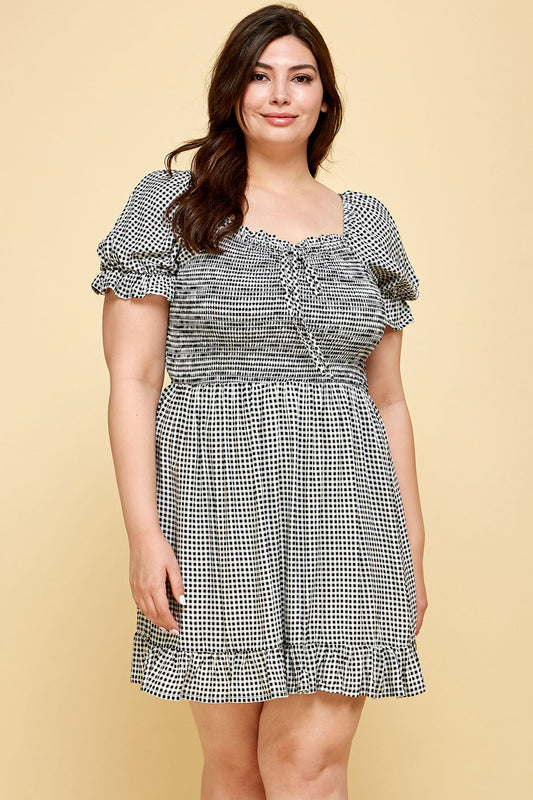 PLUS SIZE GINGHAM BABYDOLL DRESS