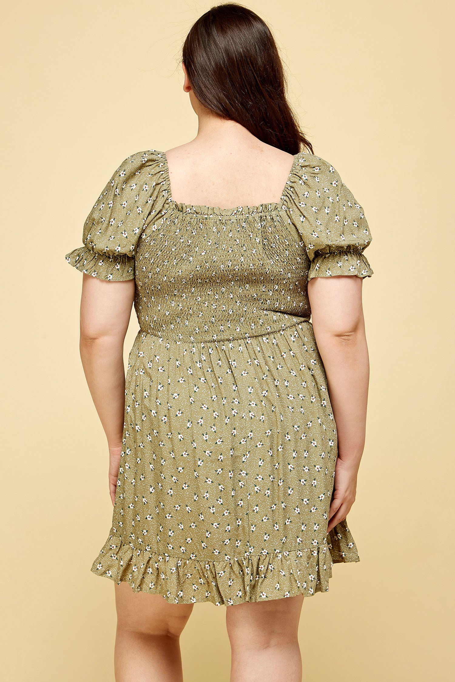 PLUS SIZE FLORAL BABYDOLL DRESS IN OLIVE GREEN Winslow Collection PLUS SIZE FLORAL BABYDOLL DRESS IN OLIVE GREEN Winslow Collection