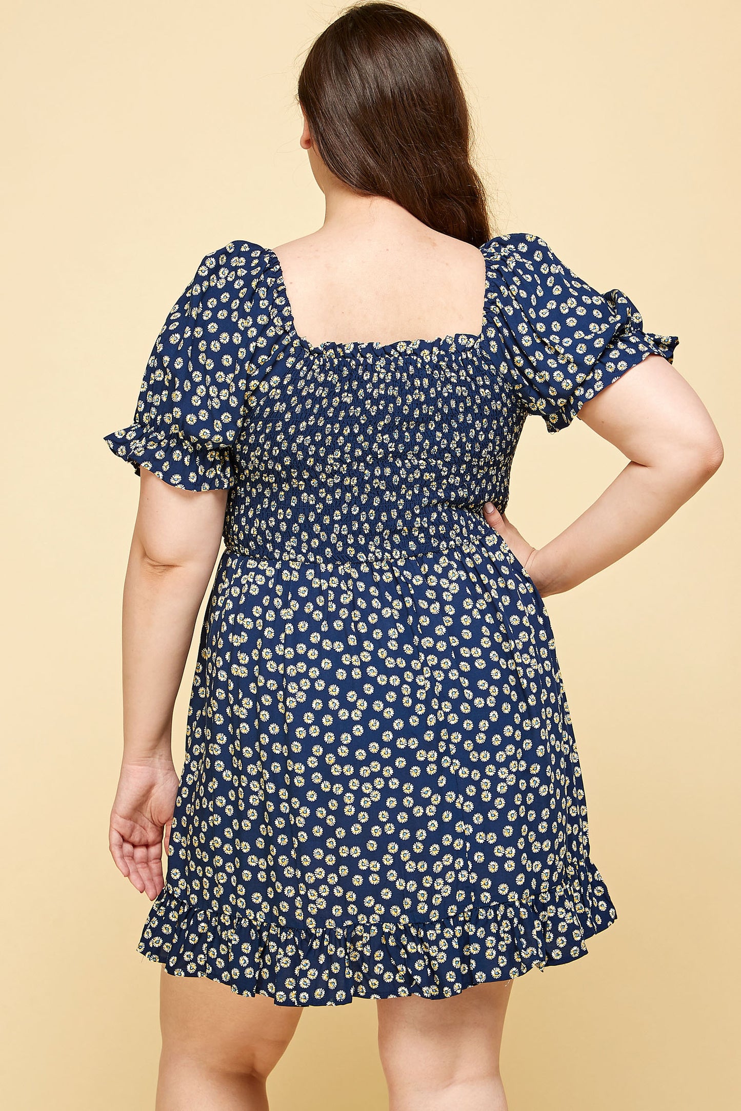 PLUS SIZE FLORAL BABYDOLL DRESS IN NAVY