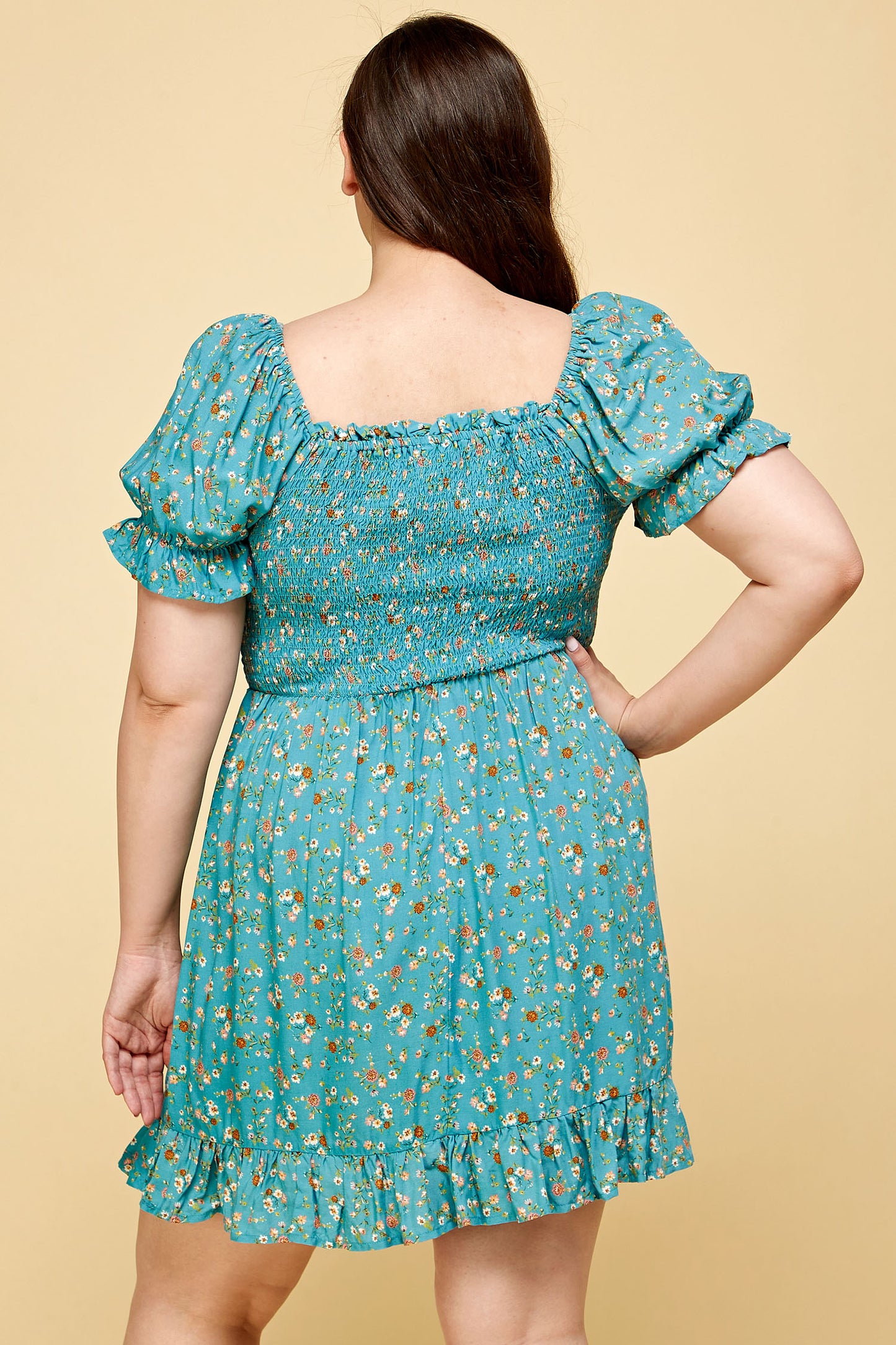 PLUS SIZE FLORAL BABYDOLL DRESS IN TEAL