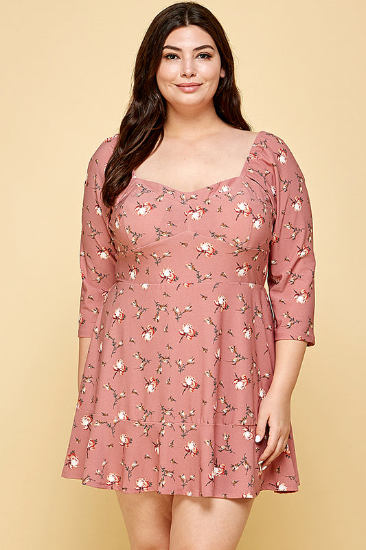 PINK FLORAL PLUS SIZE SKATER DRESS