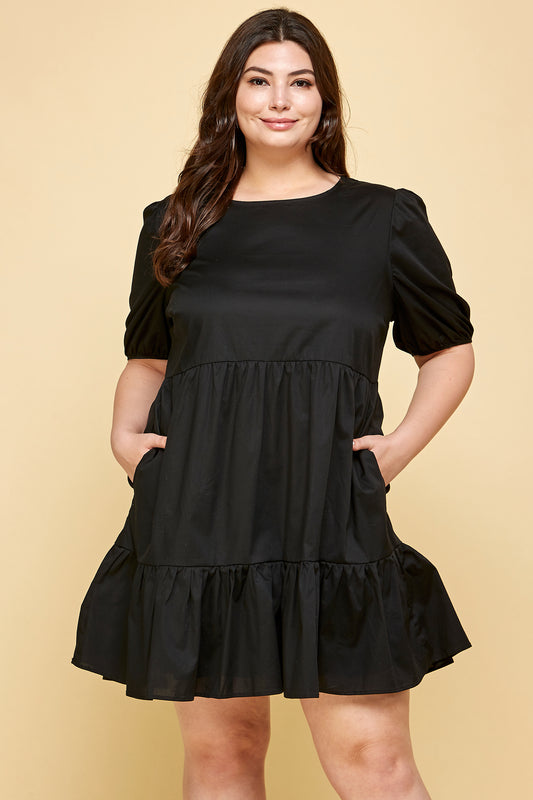BLACK PUFF SLEEVE BABYDOLL DRESS