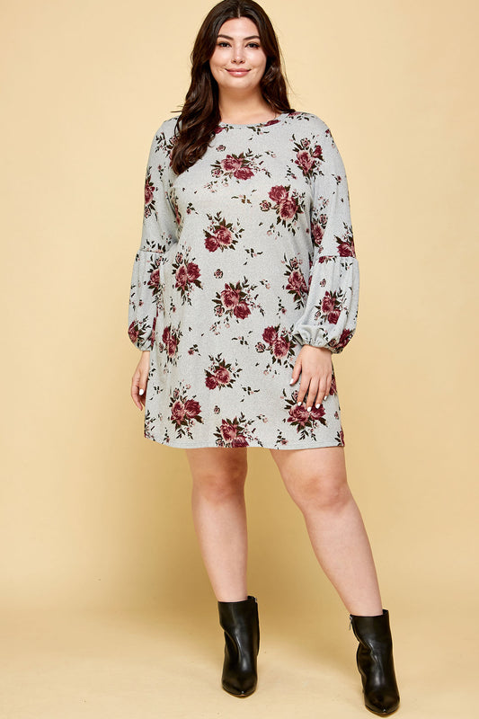 PLUS SIZE COZY FLORAL SWEATER DRESS